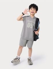 Bộ hè trẻ em sát nách hình in trước ngực quần cạp chun co giãn