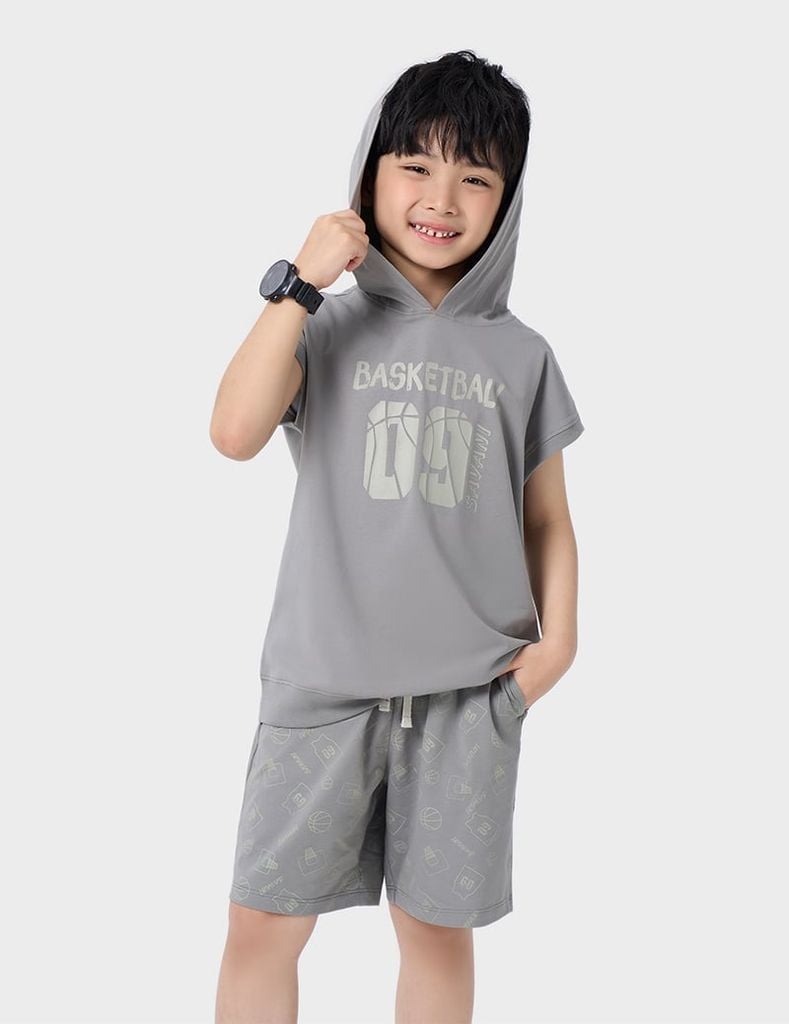 Bộ hè trẻ em sát nách hình in trước ngực quần cạp chun co giãn