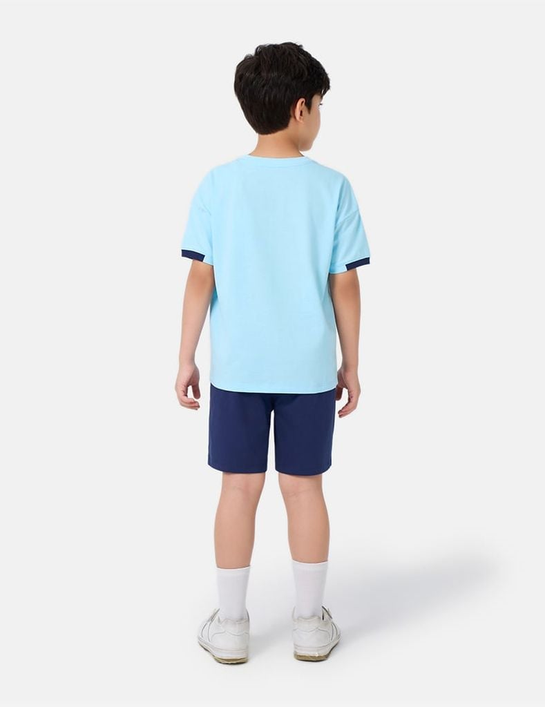 Bộ hè trẻ em phối áo quần khác màu hình in trước ngực