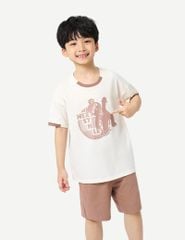 Bộ hè trẻ em phối áo quần khác màu hình in trước ngực