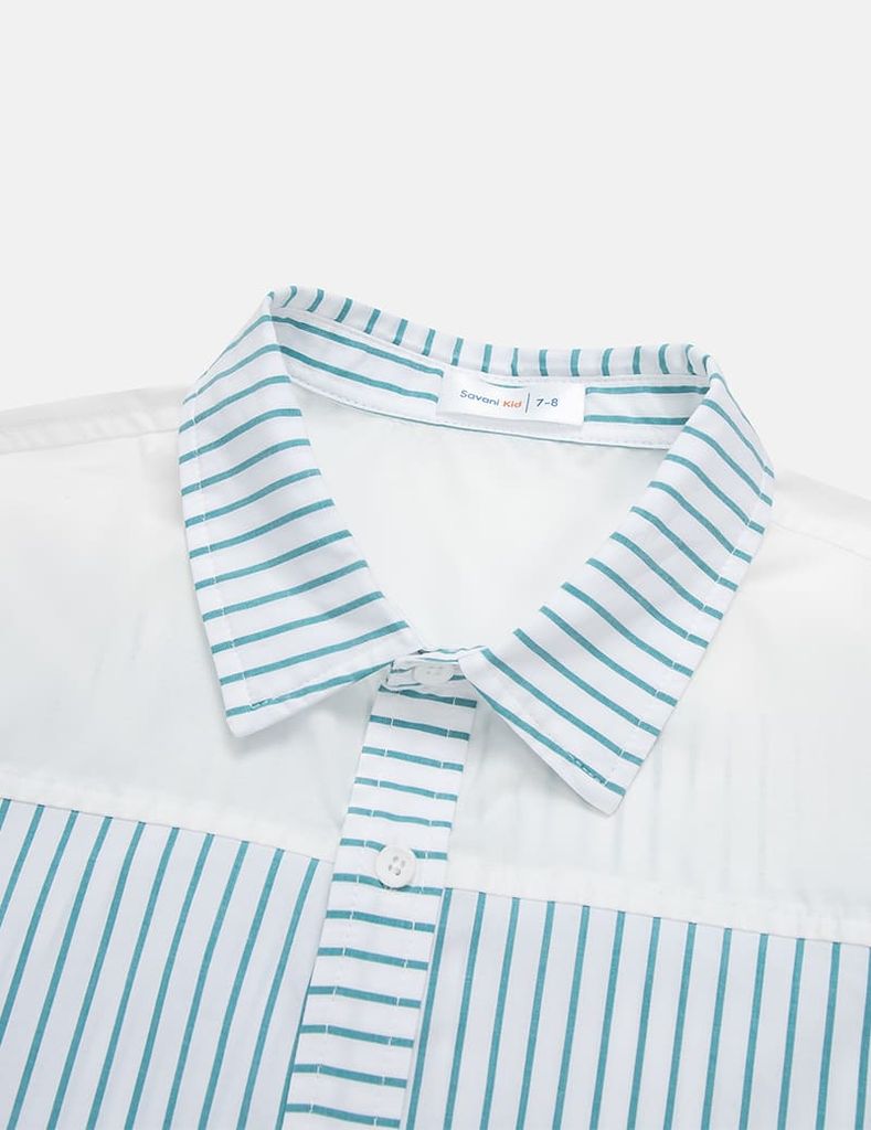 Áo sơ mi dài tay bé trai phối vai ngực