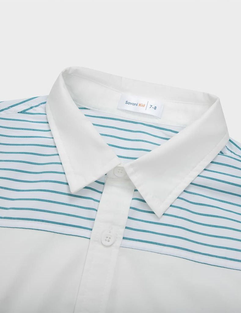 Áo sơ mi dài tay bé trai phối vai ngực