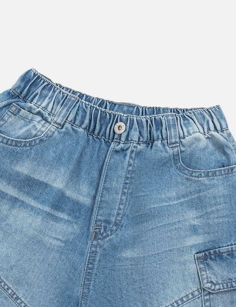 Quần short jean trẻ em cạp chun túi ốp sườn thời trang