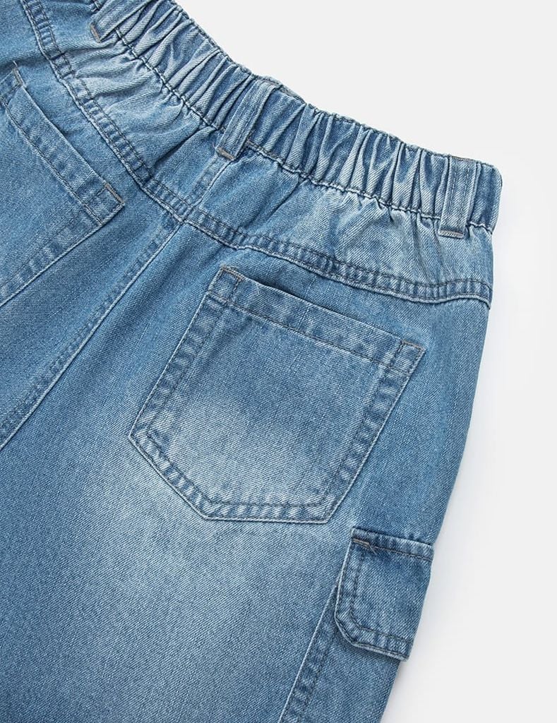 Quần short jean trẻ em cạp chun túi ốp sườn thời trang