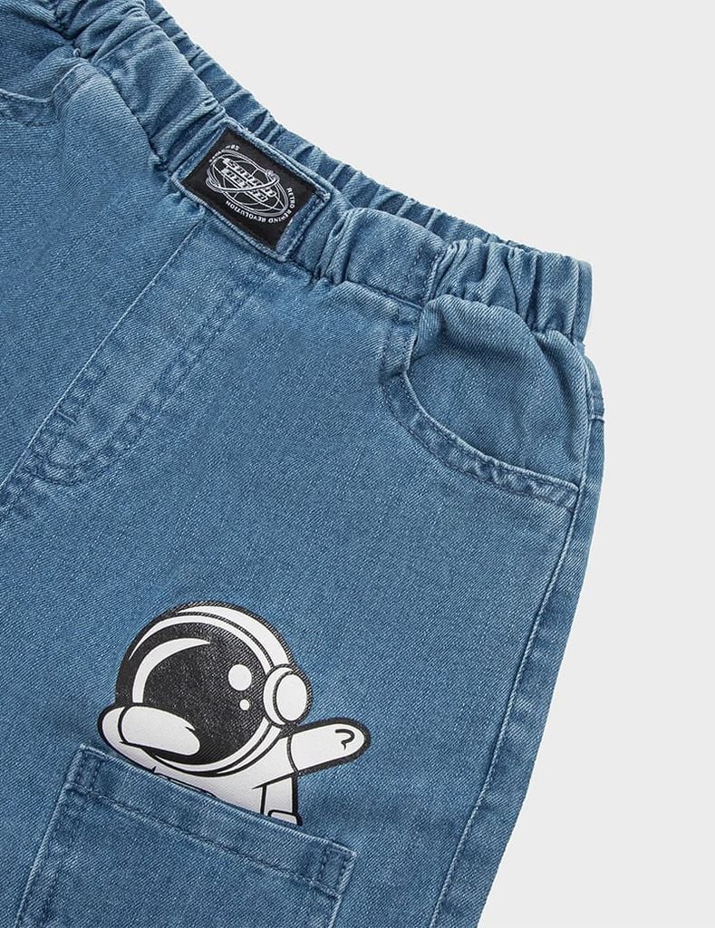 Quần short jean cạp chun dây dệt luồn chắc chắn