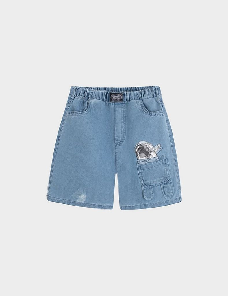 Quần short jean cạp chun dây dệt luồn chắc chắn