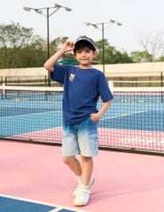 Quần short jean bé trai cạp chun co giãn