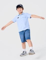 Áo sơ mi ngắn tay bé trai mác dệt trang trí