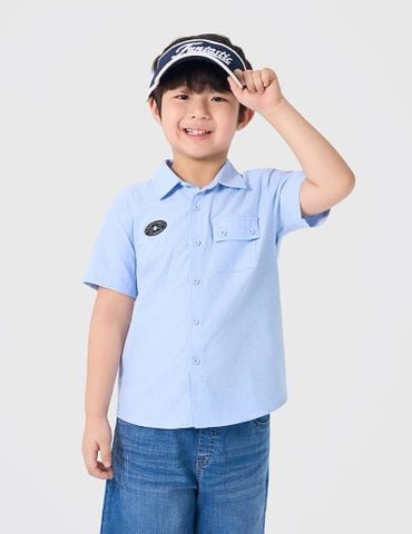 Áo sơ mi ngắn tay bé trai mác dệt trang trí