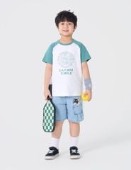 Áo thun cổ tròn bé trai in hình trước ngực