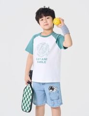 Áo thun cổ tròn bé trai in hình trước ngực