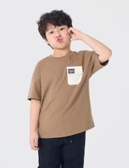 Áo thun cổ tròn trẻ em casual phối túi ốp