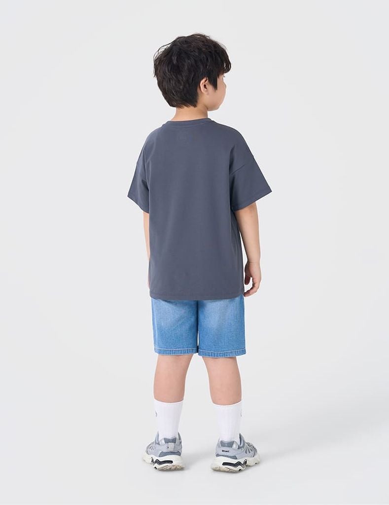 Áo thun cổ tròn trẻ em casual phối túi ốp