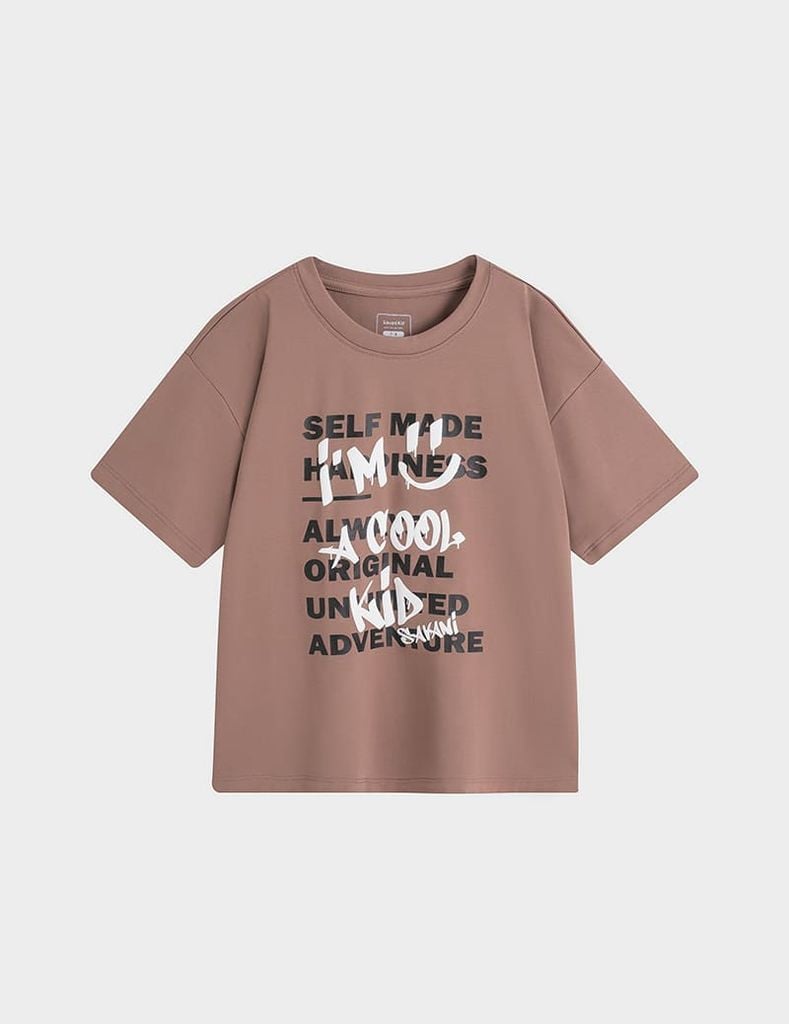 Áo t-shirt bé trai ngắn tay cổ tròn in hình trước ngực