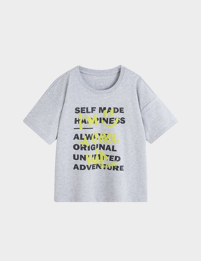 Áo t-shirt bé trai ngắn tay cổ tròn in hình trước ngực