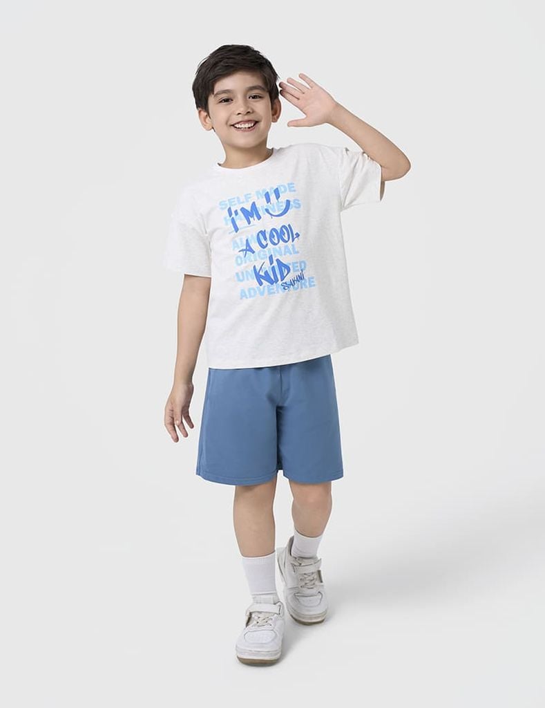 Áo t-shirt bé trai ngắn tay cổ tròn in hình trước ngực
