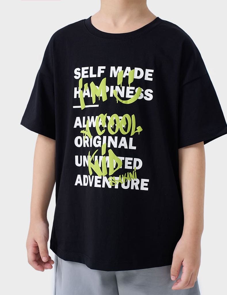 Áo t-shirt bé trai ngắn tay cổ tròn in hình trước ngực