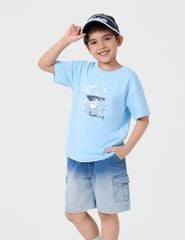 Áo thun bé trai ngắn tay cổ tròn in hình trước ngực