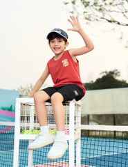 Quần short kaki bé trai cạp chun mác trang trí dọc quần