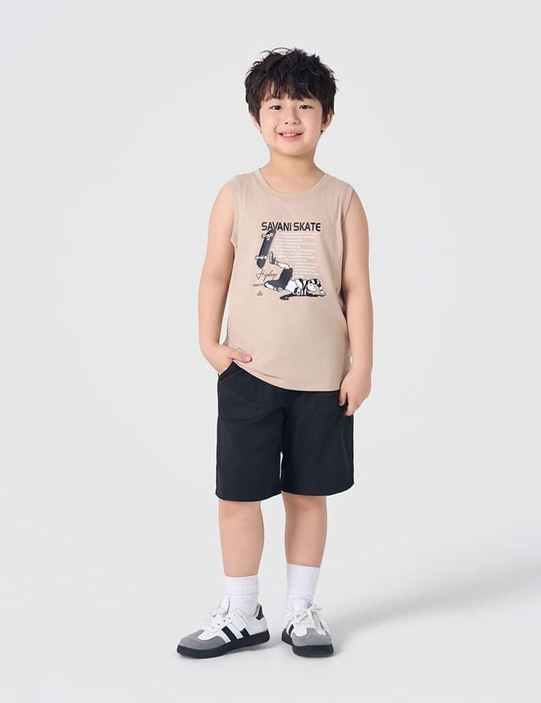 Áo sát nách bé trai hình in trước ngực