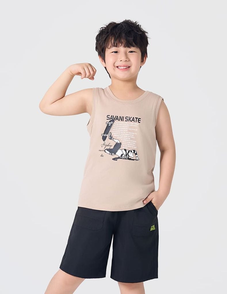 Áo sát nách bé trai hình in trước ngực