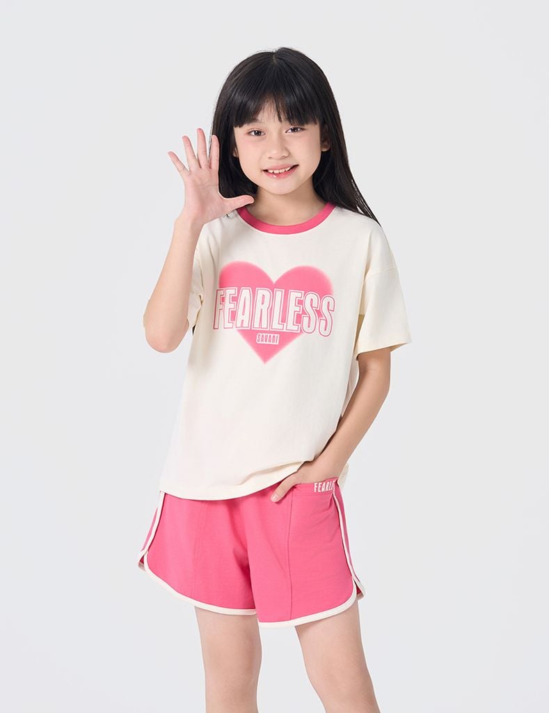 Bộ đồ hè cotton trẻ em cổ bo vải rib dáng suông