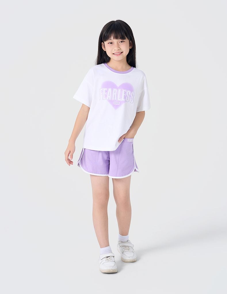 Bộ đồ hè cotton trẻ em cổ bo vải rib dáng suông