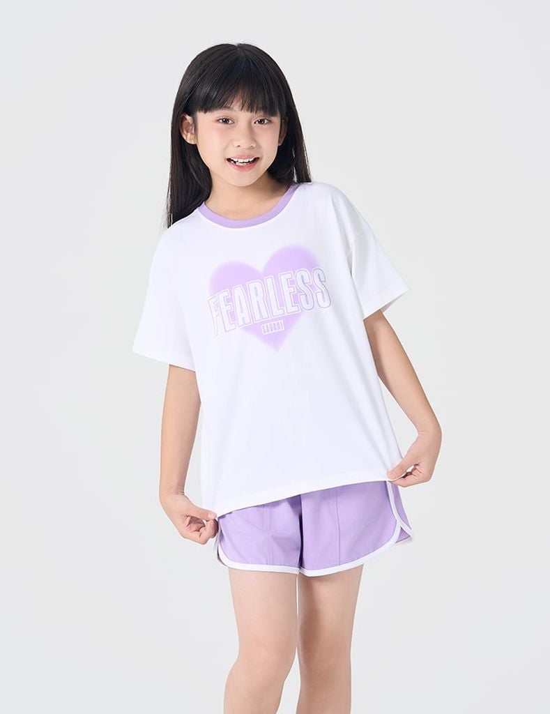 Bộ đồ hè cotton trẻ em cổ bo vải rib dáng suông