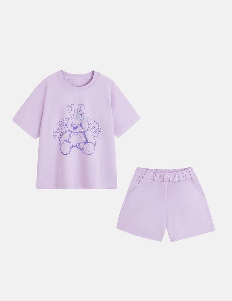 Bộ hè cotton bé gái gắn nơ trang trí