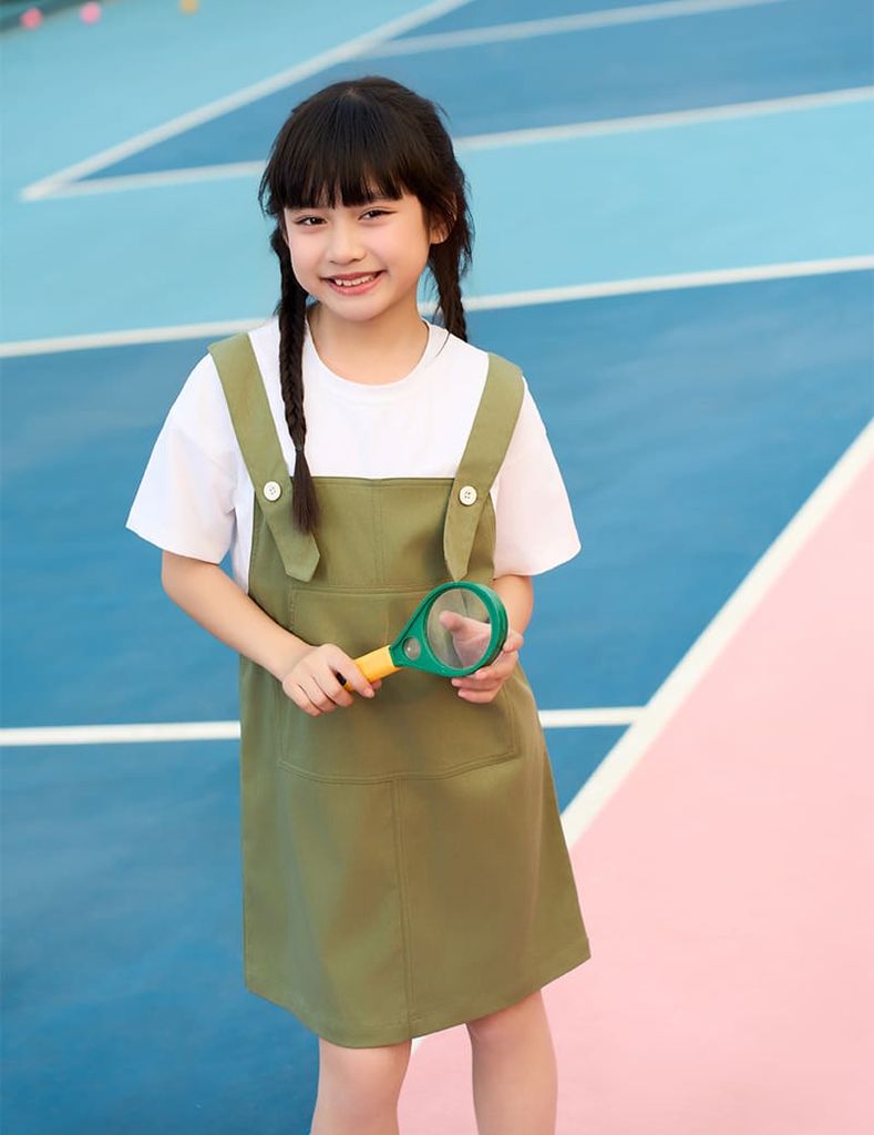 Váy liền phối áo bé gái