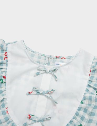 Váy liền bé gái cổ tròn phối thân trước