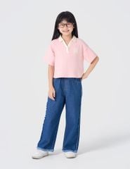Áo polo ngắn tay bé gái phối cổ khác màu hình in trước ngực