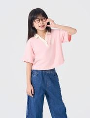 Áo polo ngắn tay bé gái phối cổ khác màu hình in trước ngực