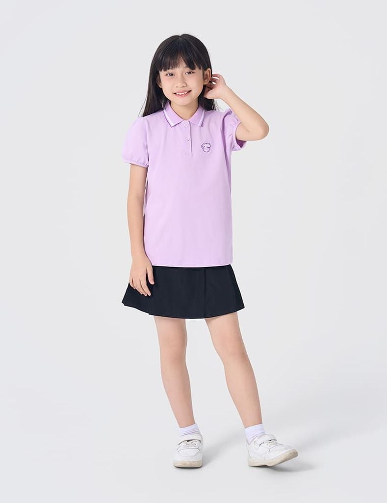 Áo polo ngắn tay bé gái bo cổ in ngực trái