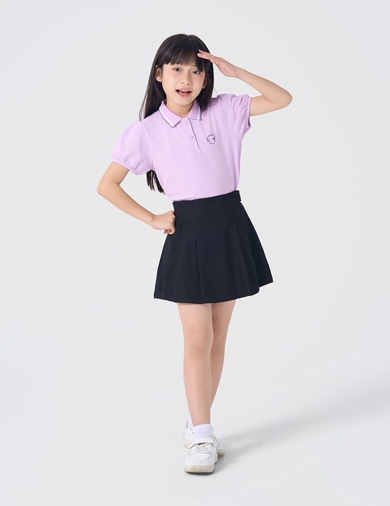 Áo polo ngắn tay bé gái bo cổ in ngực trái