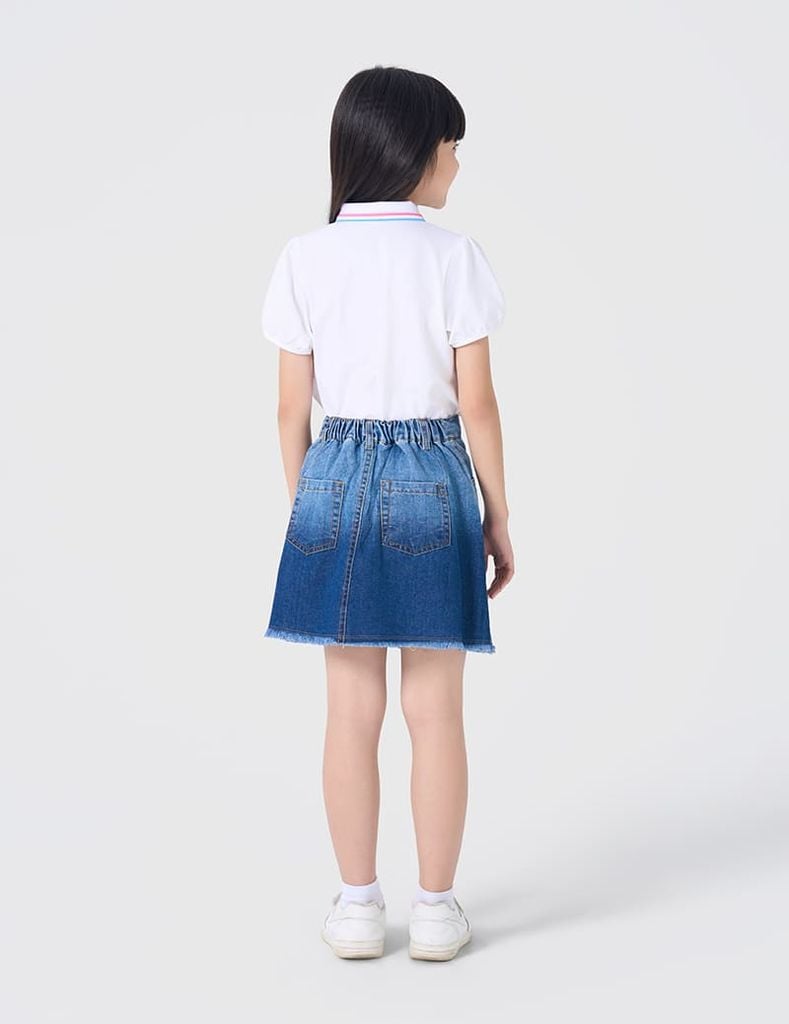 Áo polo ngắn tay bé gái bo cổ in ngực trái