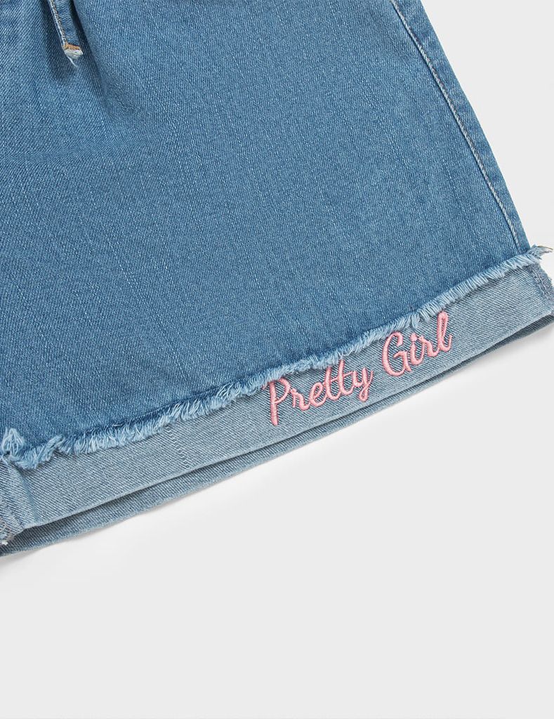 Quần short jean bé gái cạp chun trang trí nơ