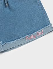 Quần short jean bé gái cạp chun trang trí nơ