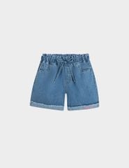 Quần short jean bé gái cạp chun trang trí nơ