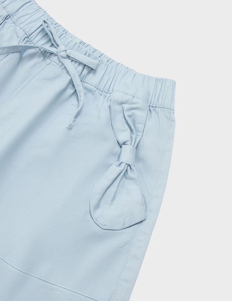 Quần short khaki bé gái cạp chun trang trí dây nơ