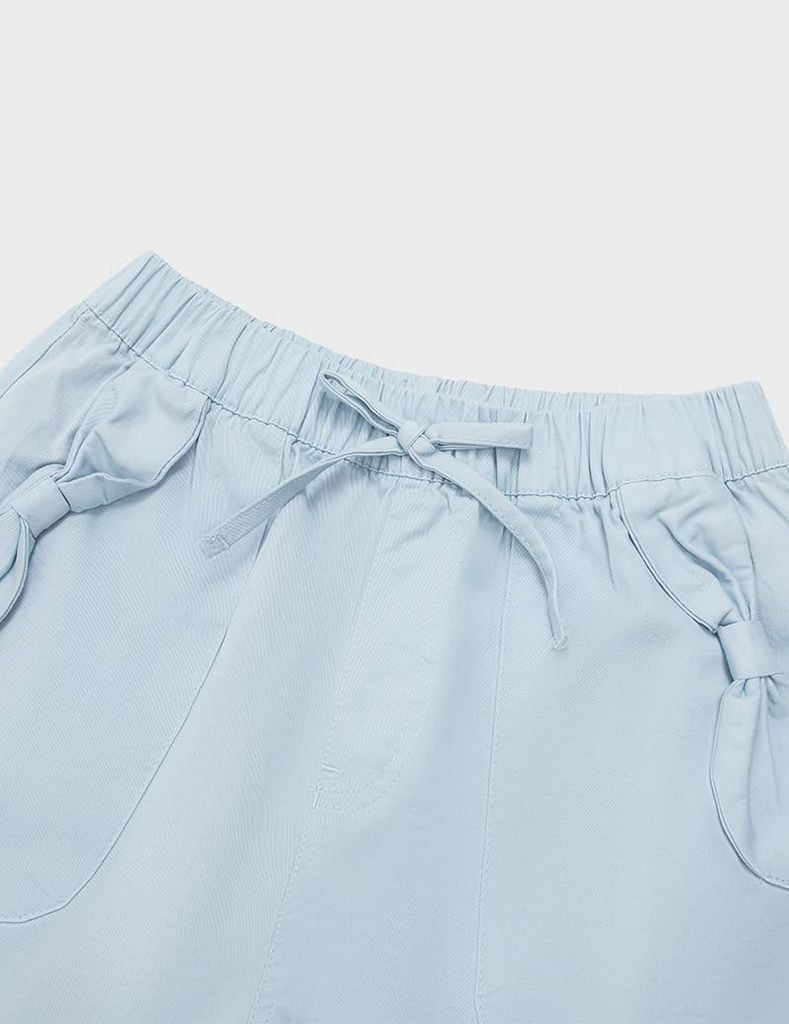 Quần short khaki bé gái cạp chun trang trí dây nơ