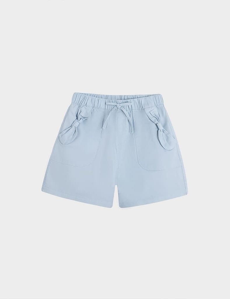 Quần short khaki bé gái cạp chun trang trí dây nơ
