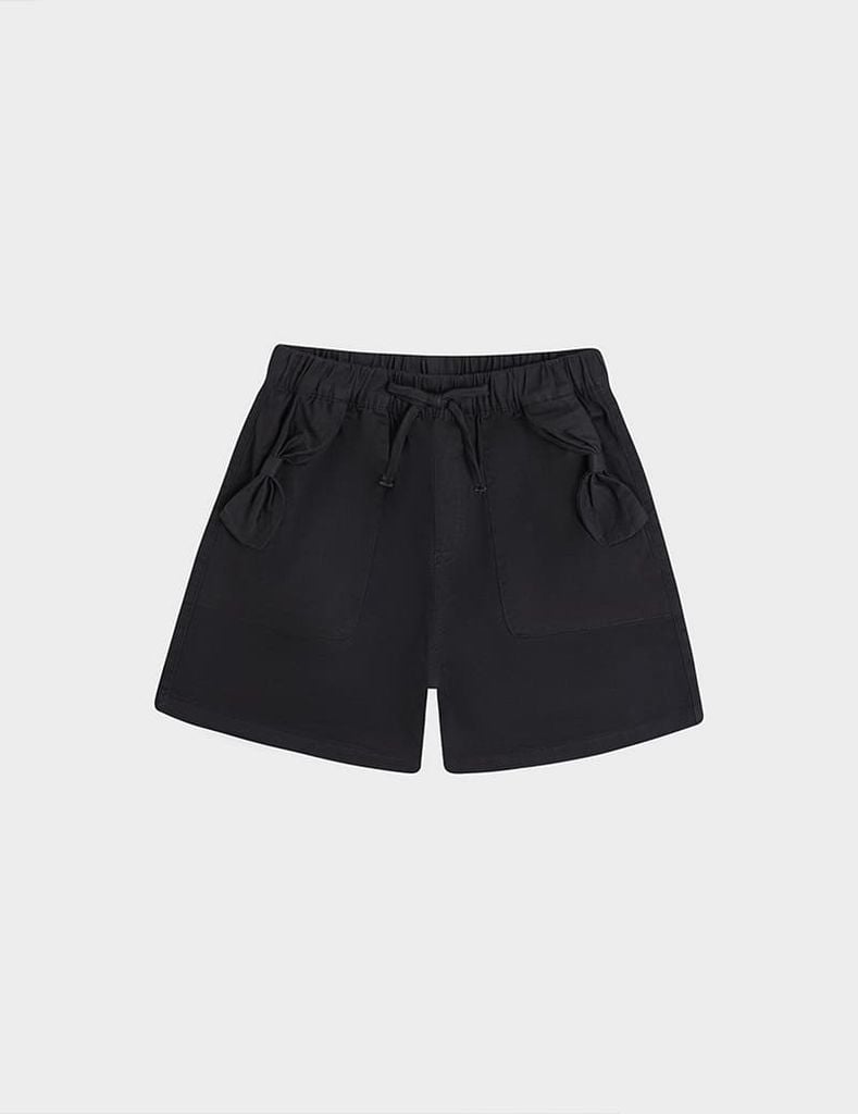Quần short khaki bé gái cạp chun trang trí dây nơ
