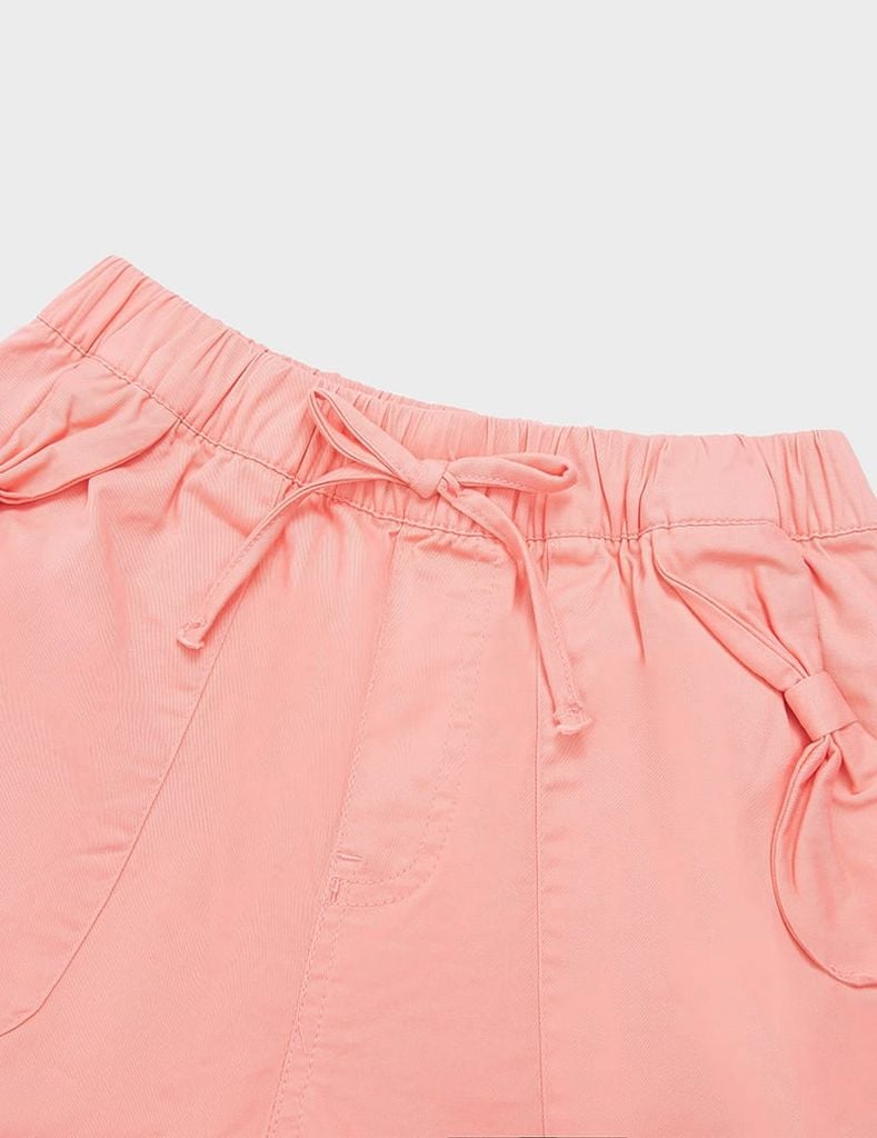 Quần short khaki bé gái cạp chun trang trí dây nơ