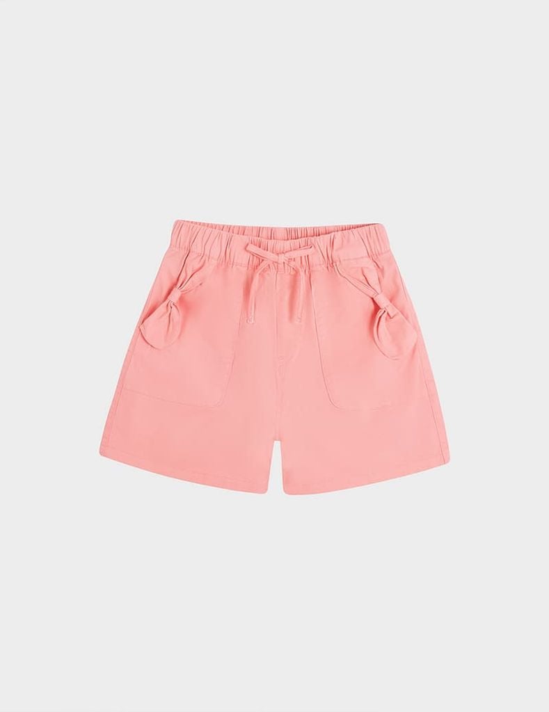 Quần short khaki bé gái cạp chun trang trí dây nơ