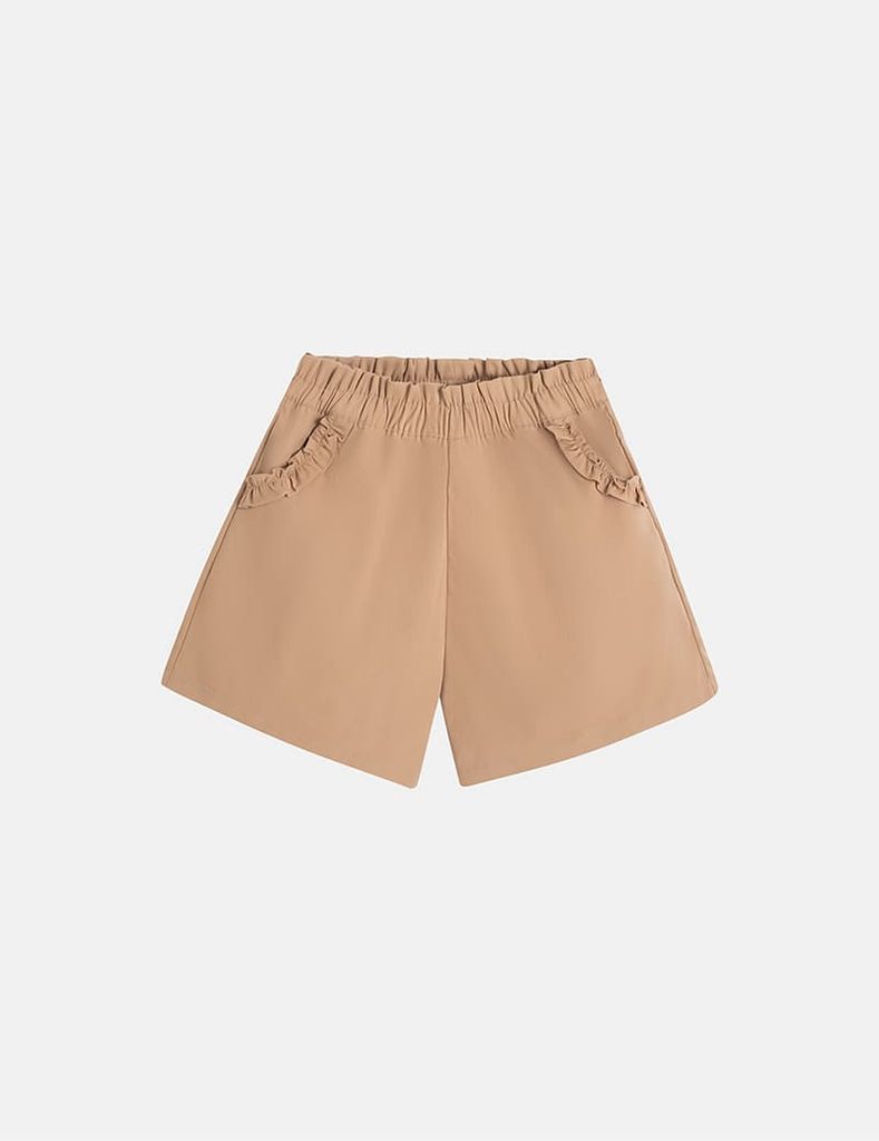 Quần short bé gái cạp chun điểm nhấn bèo quanh túi