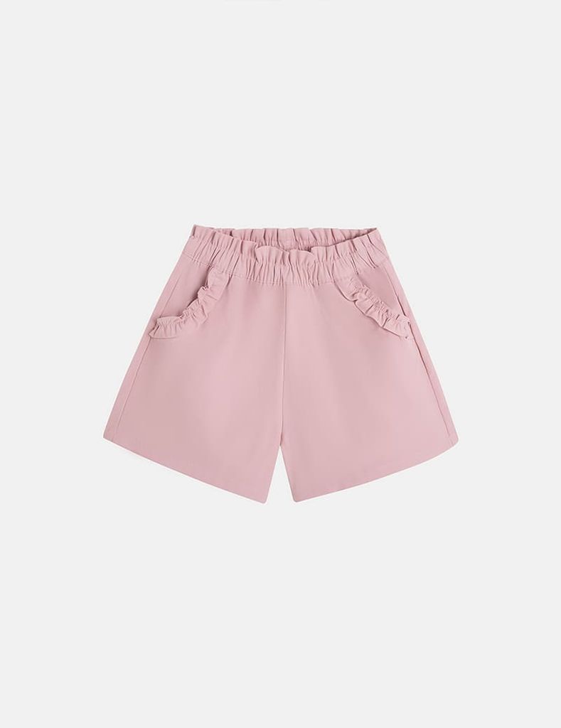 Quần short bé gái cạp chun điểm nhấn bèo quanh túi