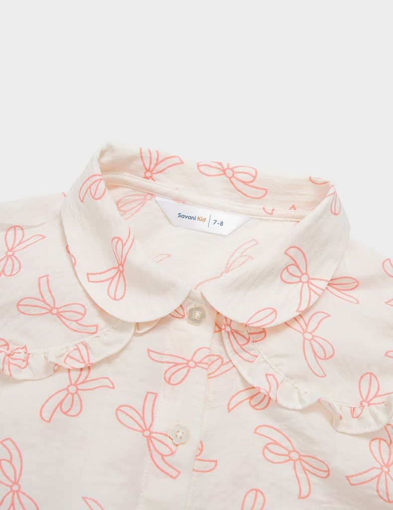 Áo sơ mi trẻ em ngắn tay cổ sen kẹp bèo