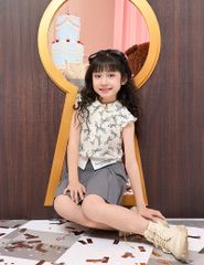 Áo sơ mi trẻ em ngắn tay cổ sen kẹp bèo