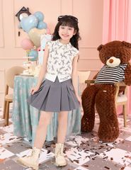 Áo sơ mi trẻ em ngắn tay cổ sen kẹp bèo